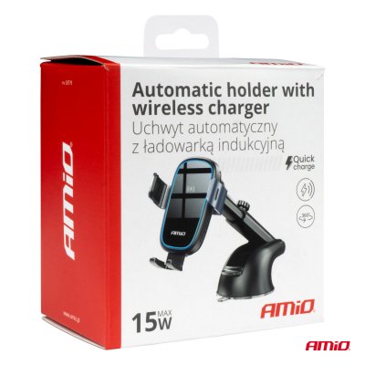 Sugekop Telefonholder med Trådløs Oplader 15W AMIO-03779