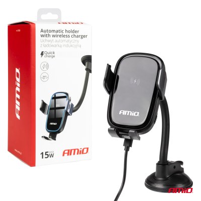 Sugemontage Telefonholder med Trådløs Oplader 15W AMIO-03780