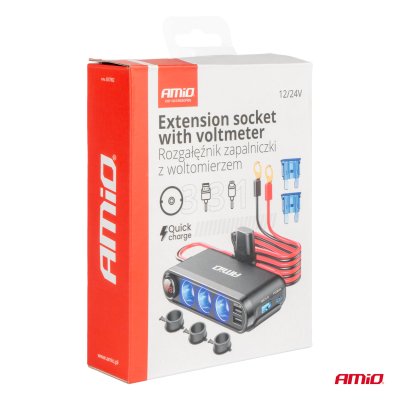 Forlængerstik med voltmeter AMIO-03782