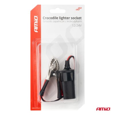 Krokodille adapter til cigarettænderstik 12V 24V 15cm AMIO-03803
