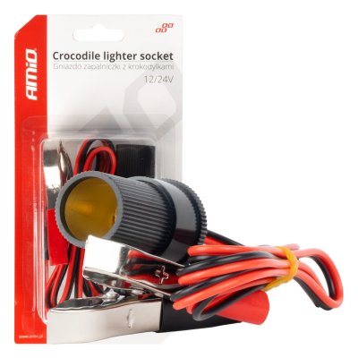 Cigaretlighter stikadapter med krokodilleudgang 12V 24V 100cm AMIO-03804