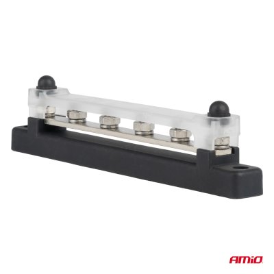 Jordfordelingsblok plus busskinne M6 12V - 48V 150A AMIO-03808