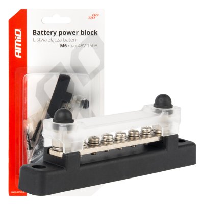 Minus busbar M6 12V - 48V 150A jordfordelingsblok AMIO-03809