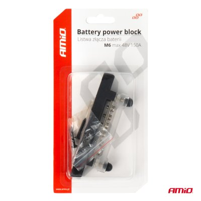 Minus busbar M6 12V - 48V 150A jordfordelingsblok AMIO-03809