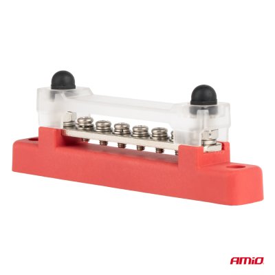 Jordfordelingsblok plus busskinne M6 12V - 48V 150A AMIO-03810