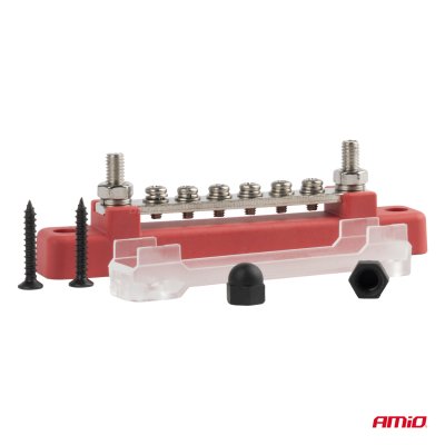 Jordfordelingsblok plus busskinne M6 12V - 48V 150A AMIO-03810