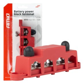 Jordfordelingsblok plus busbar M10 12V - 48V 250A AMIO-03812