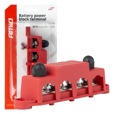 Jordfordelingsblok plus busbar M10 12V - 48V 250A AMIO-03812