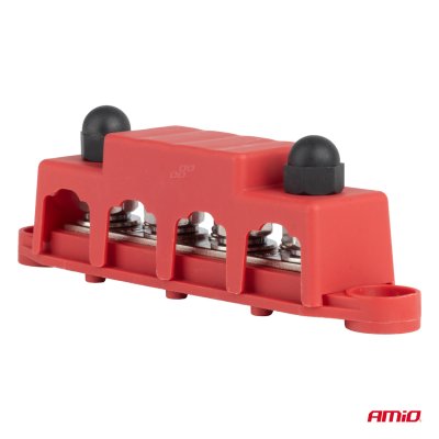Jordfordelingsblok plus busbar M10 12V - 48V 250A AMIO-03812