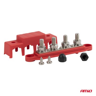 Jordfordelingsblok plus busbar M10 12V - 48V 250A AMIO-03812