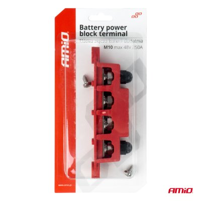 Jordfordelingsblok plus busbar M10 12V - 48V 250A AMIO-03812