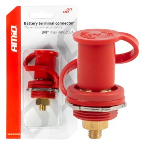 Rød plus batterikraftstik med dæksel 3/8 M10 12V 24V 48V 250A AMIO-03814