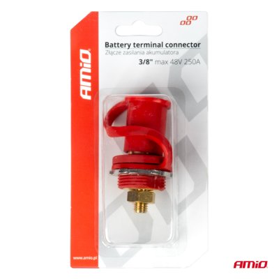 Rød plus batterikraftstik med dæksel 3/8 M10 12V 24V 48V 250A AMIO-03814
