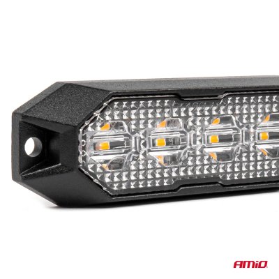Slim Amber Grill Mount Flash Light 4x3W LED R65 R10 12/24V IP6K9K AMIO-03929