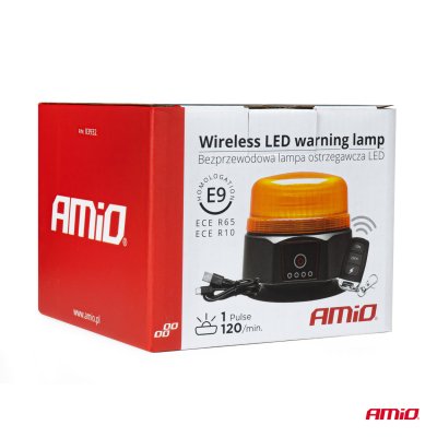 Trådlampet LED advarselslampe med fjernbetjening R65 R10 12/24V AMIO-03932