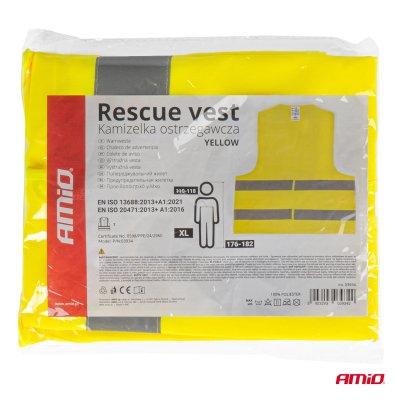 Sikkerhedsvest XL gul med certifikat AMIO-03934
