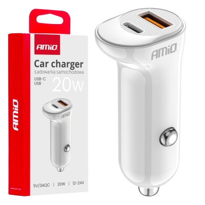 Biloplader USB-A+ USB-C 20W 12/24V AMiO-03875