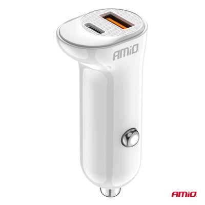 Biloplader USB-A+ USB-C 20W 12/24V AMiO-03875