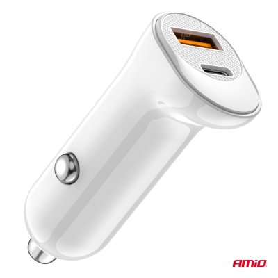 Biloplader USB-A+ USB-C 20W 12/24V AMiO-03875