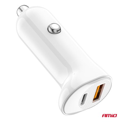 Biloplader USB-A+ USB-C 20W 12/24V AMiO-03875