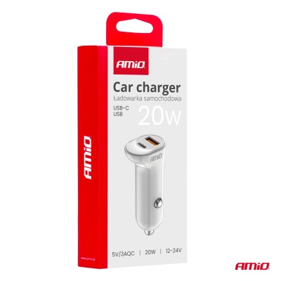 Biloplader USB-A+ USB-C 20W 12/24V AMiO-03875