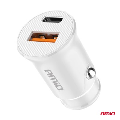 Biloplader USB-A + USB-C 20W 12/24V AMiO-03877