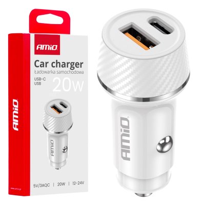 Biloplader USB-A + USB-C 20W 12/24V AMiO-03878