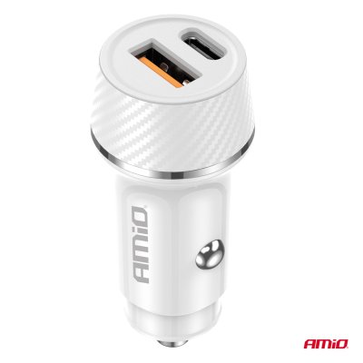 Biloplader USB-A + USB-C 20W 12/24V AMiO-03878