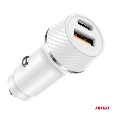 Biloplader USB-A + USB-C 20W 12/24V AMiO-03878