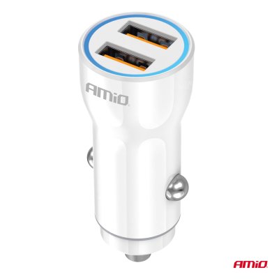 Biloplader 2xUSB-A 12/24V AMiO-03879