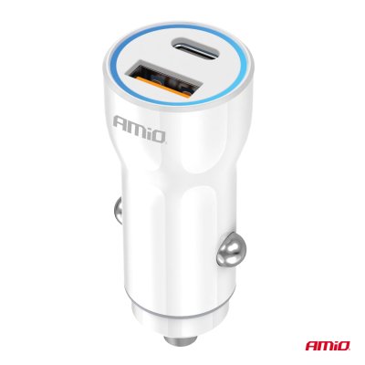 Biloplader USB-A + USB-C 20W 12/24V AMiO-03881