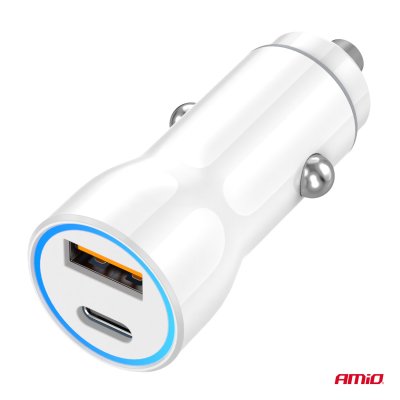 Biloplader USB-A + USB-C 20W 12/24V AMiO-03881