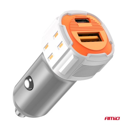 Bilhurtelader USB-A + USB-C 20W 12/24V AMiO-03882