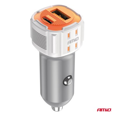 Biloplader USB-A + USB-C 38W 12/24V AMiO-03883