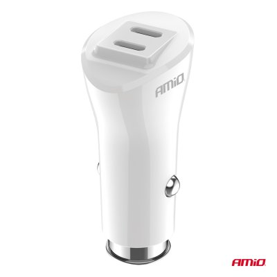 Biloplader 2xUSB-C 40W 12/24V AMiO-03884