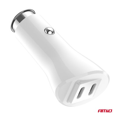 Biloplader 2xUSB-C 40W 12/24V AMiO-03884