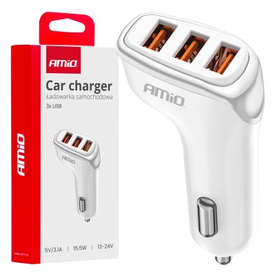 Biloplader 3x USB-A 3.1A 12/24V AMiO-03885