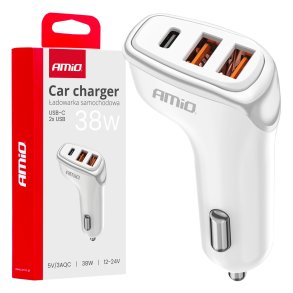 Biloplader 2x USB-A + USB-C 38W 12/24V AMiO-03886