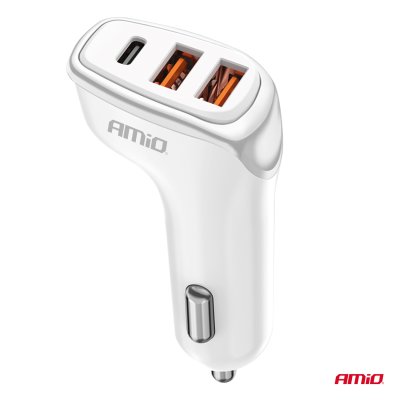 Biloplader 2x USB-A + USB-C 38W 12/24V AMiO-03886