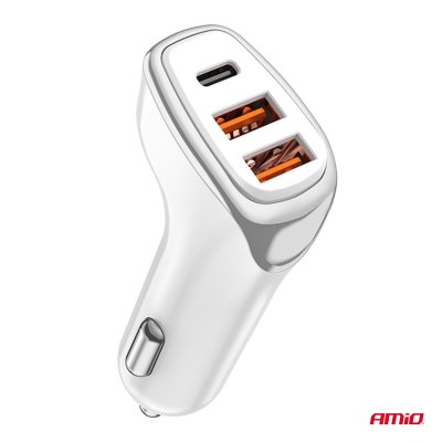 Biloplader 2x USB-A + USB-C 38W 12/24V AMiO-03886