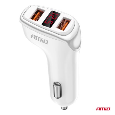 Biloplader 2x USB-A + batteritjek 3.1A 12/24V AMiO-03887
