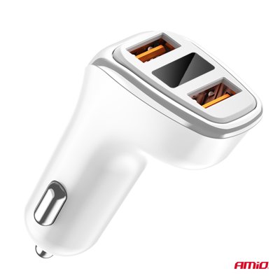 Biloplader 2x USB-A + batteritjek 3.1A 12/24V AMiO-03887