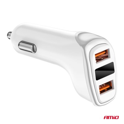 Biloplader 2x USB-A + batteritjek 3.1A 12/24V AMiO-03887