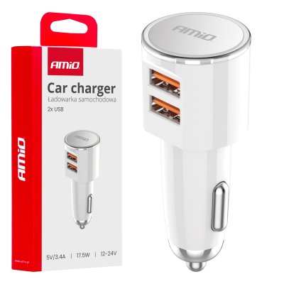 Biloplader 2x USB-A 3.4A 12/24V AMiO-03888