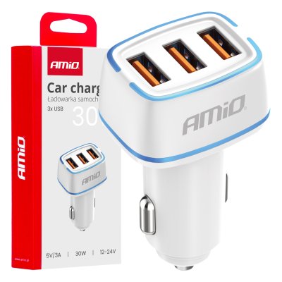 Biloplader 3x USB-A 30W 12/24V AMiO-03889