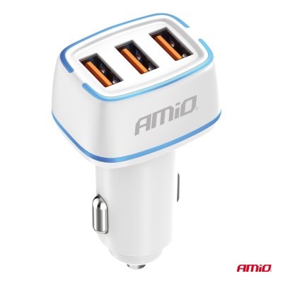 Biloplader 3x USB-A 30W 12/24V AMiO-03889
