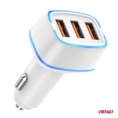 Biloplader 3x USB-A 30W 12/24V AMiO-03889