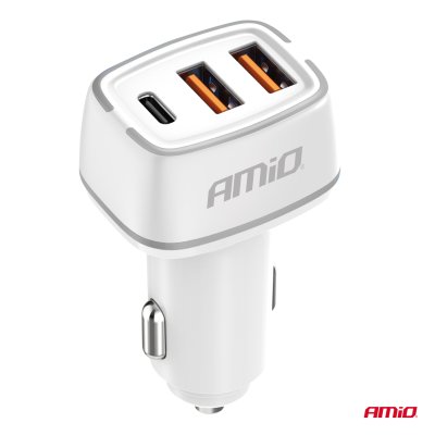 Biloplader 2x USB-A + USB-C 32W 12/24V AMiO-03890