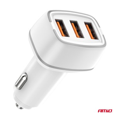 Biloplader 2x USB-A + USB-C 32W 12/24V AMiO-03890