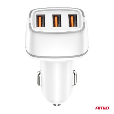 Biloplader 2x USB-A + USB-C 32W 12/24V AMiO-03890